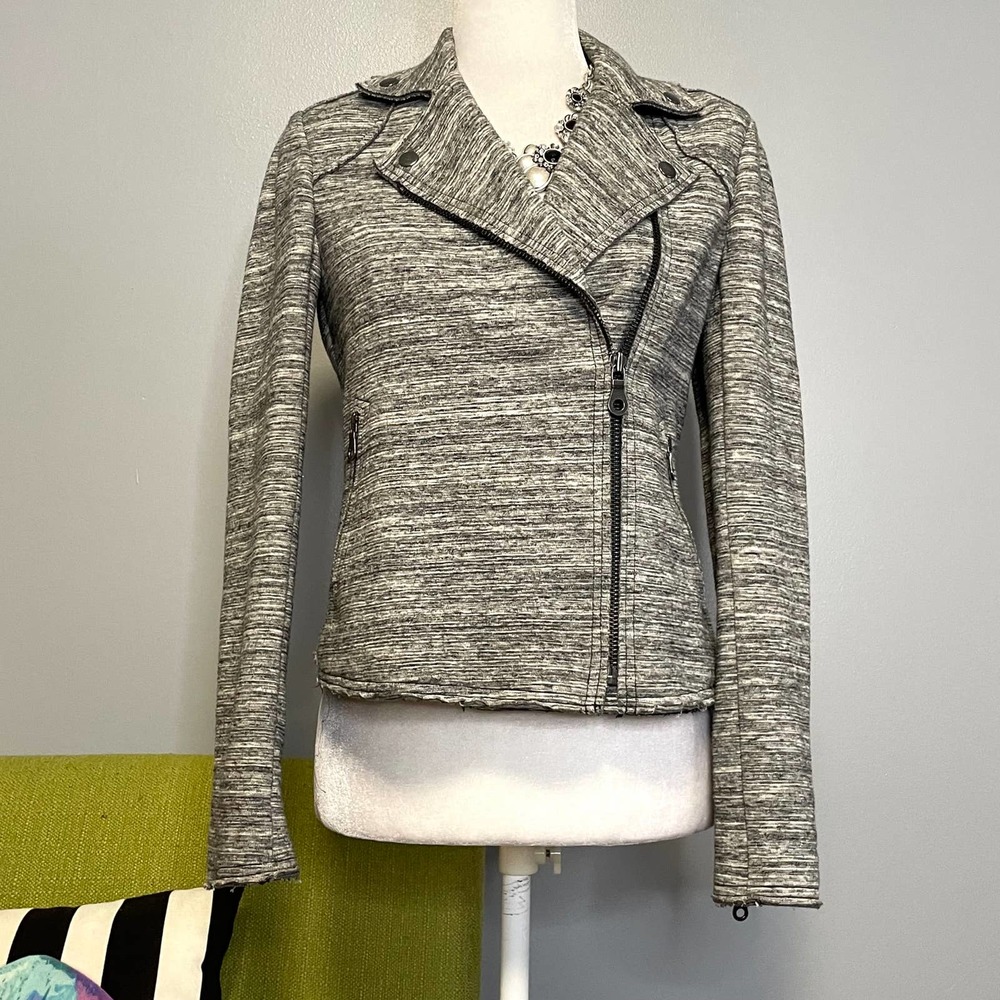 Rebecca Taylor Grey Marbled Knit Moto Zipper Jacket 2